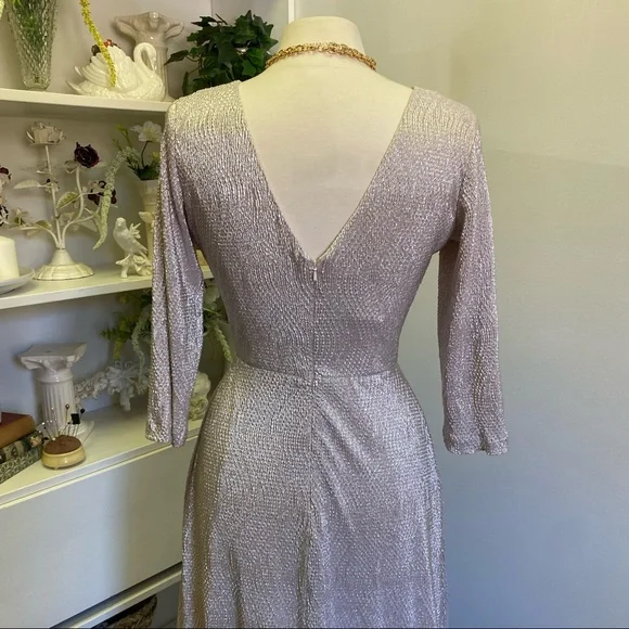 BHLDN Anthro Diedra Rose Gold Metallic Wrap Front Gown Floor Length Dress - Picture 7 of 16